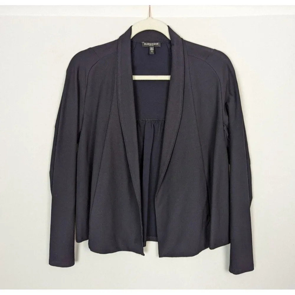 Eileen Fisher PS Washable-Stretch Crepe Short Jacket in Graphite Knit Blazer Top